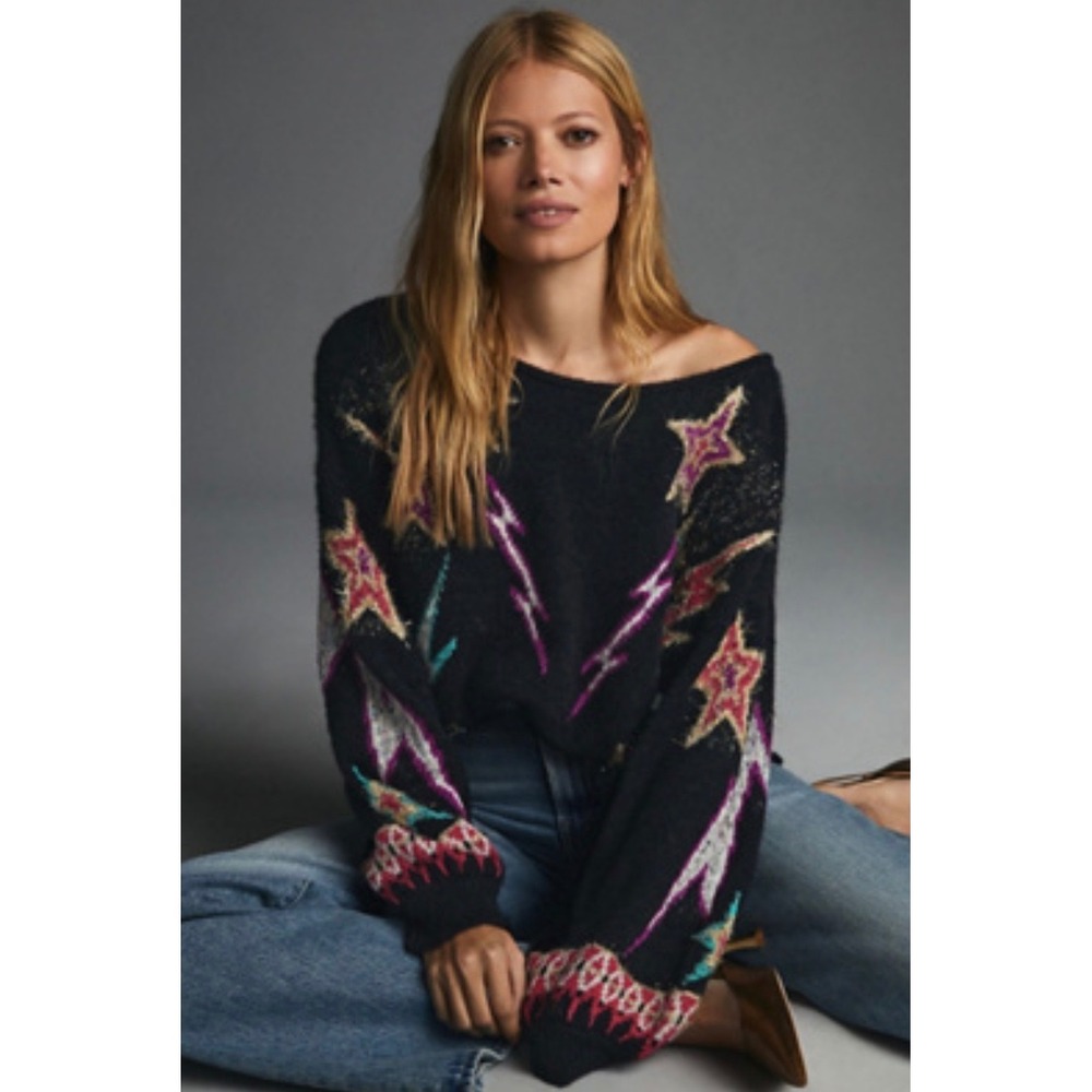 Pilcro Anthropologie Sparkle-Star Pullover Sz S Oversized Lightning $178
